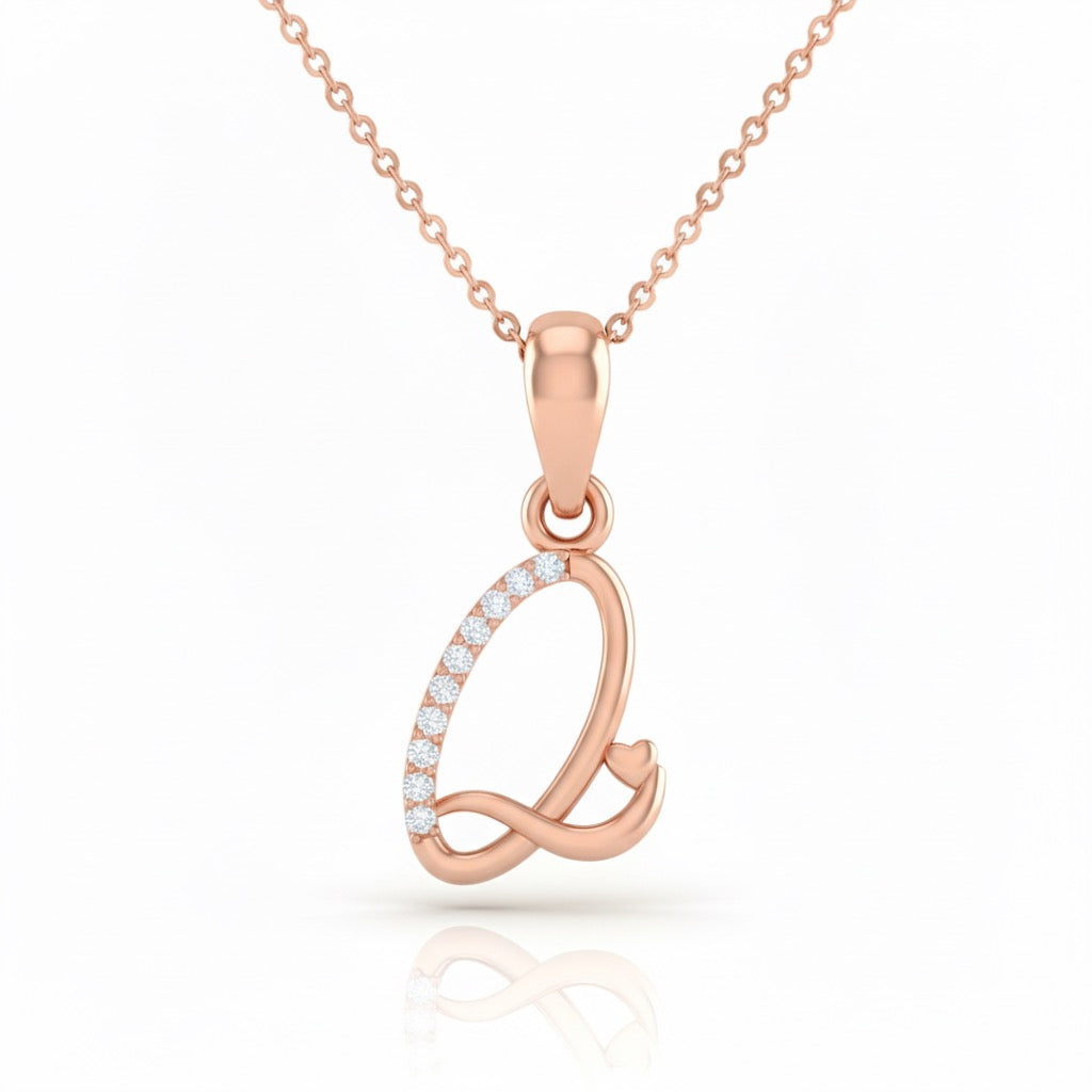 rose gold plated 925 sterling silver letter Q pendant with chain