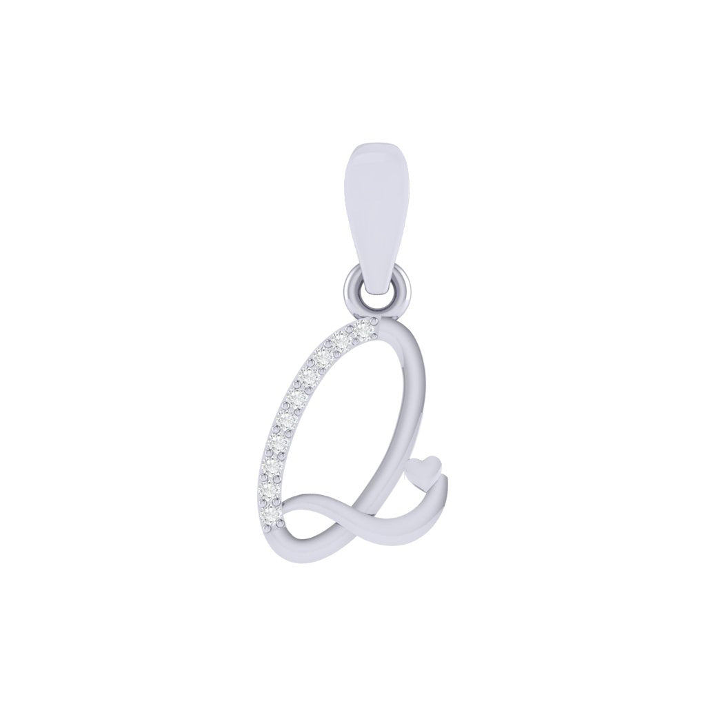 rhodium plated 925 sterling silver letter Q pendant