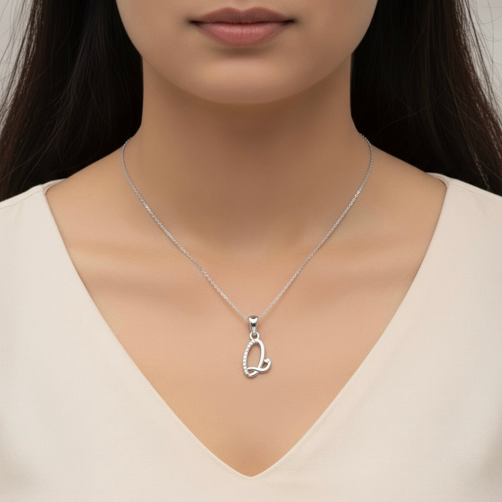 rhodium plated 925 sterling silver letter Q pendant