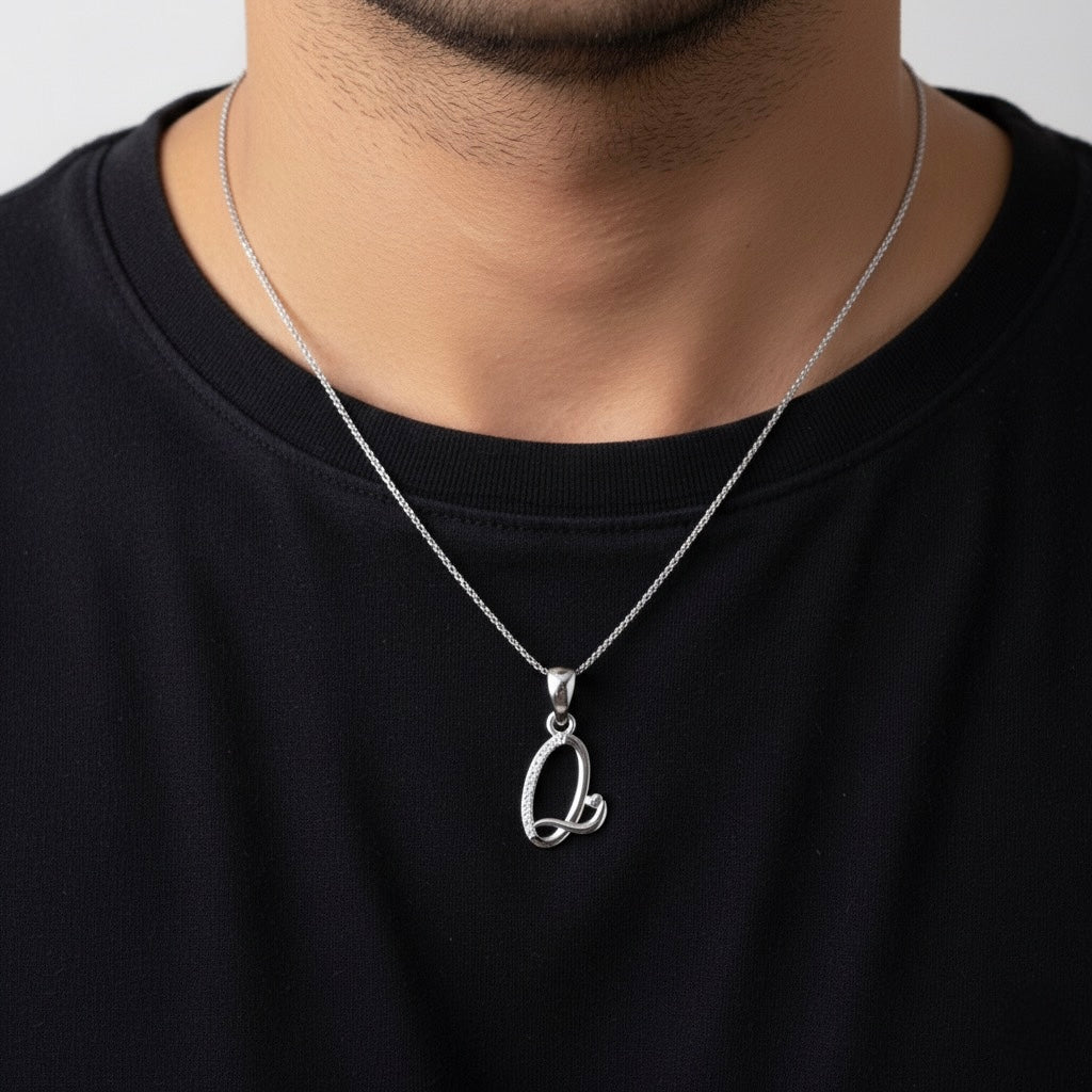 rhodium plated 925 sterling silver letter Q pendant