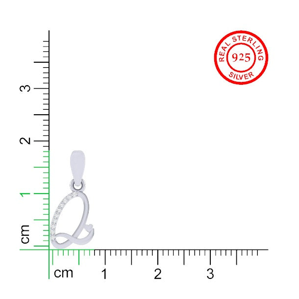 rhodium plated 925 sterling silver letter Q pendant