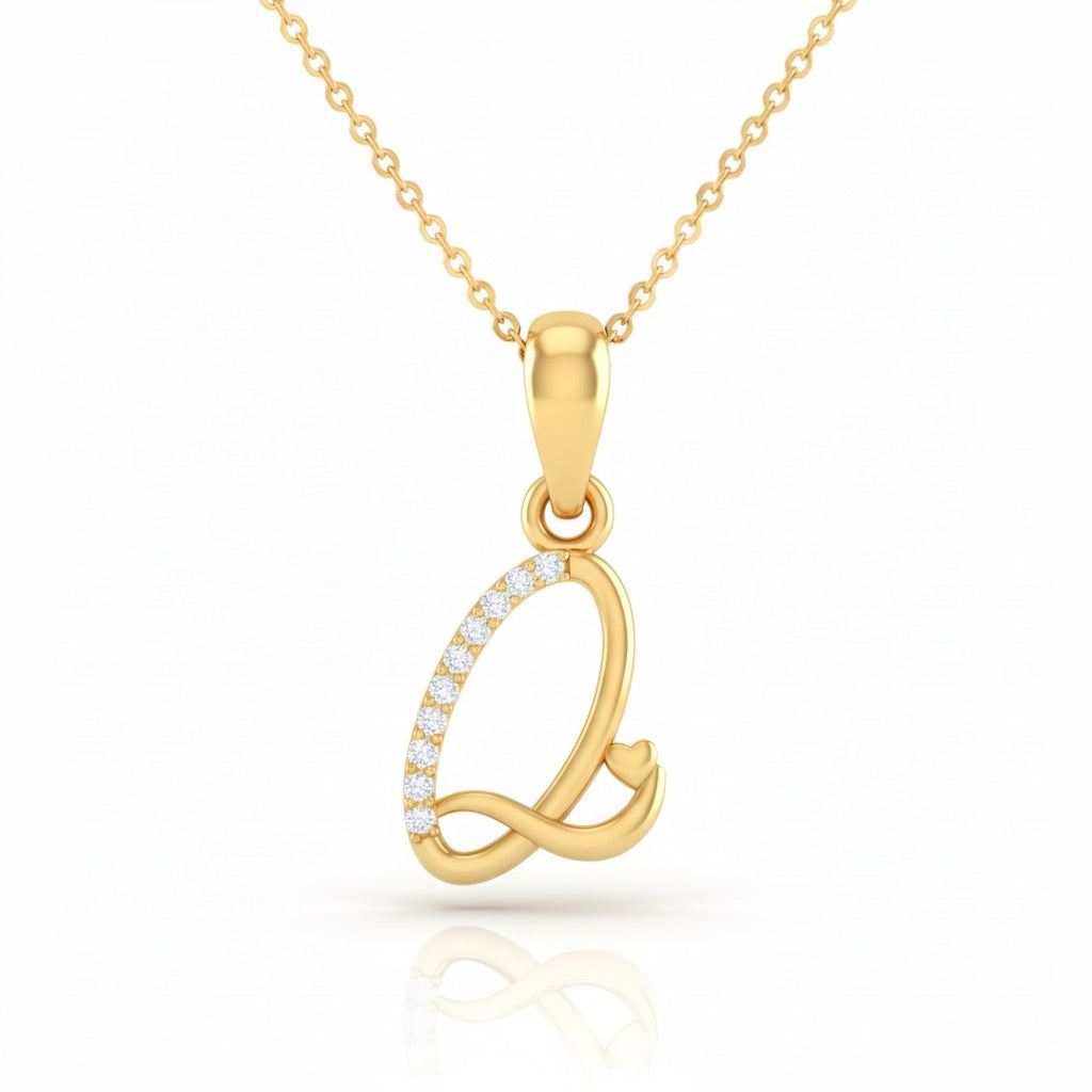 gold plated 925 sterling silver letter Q pendant with chain