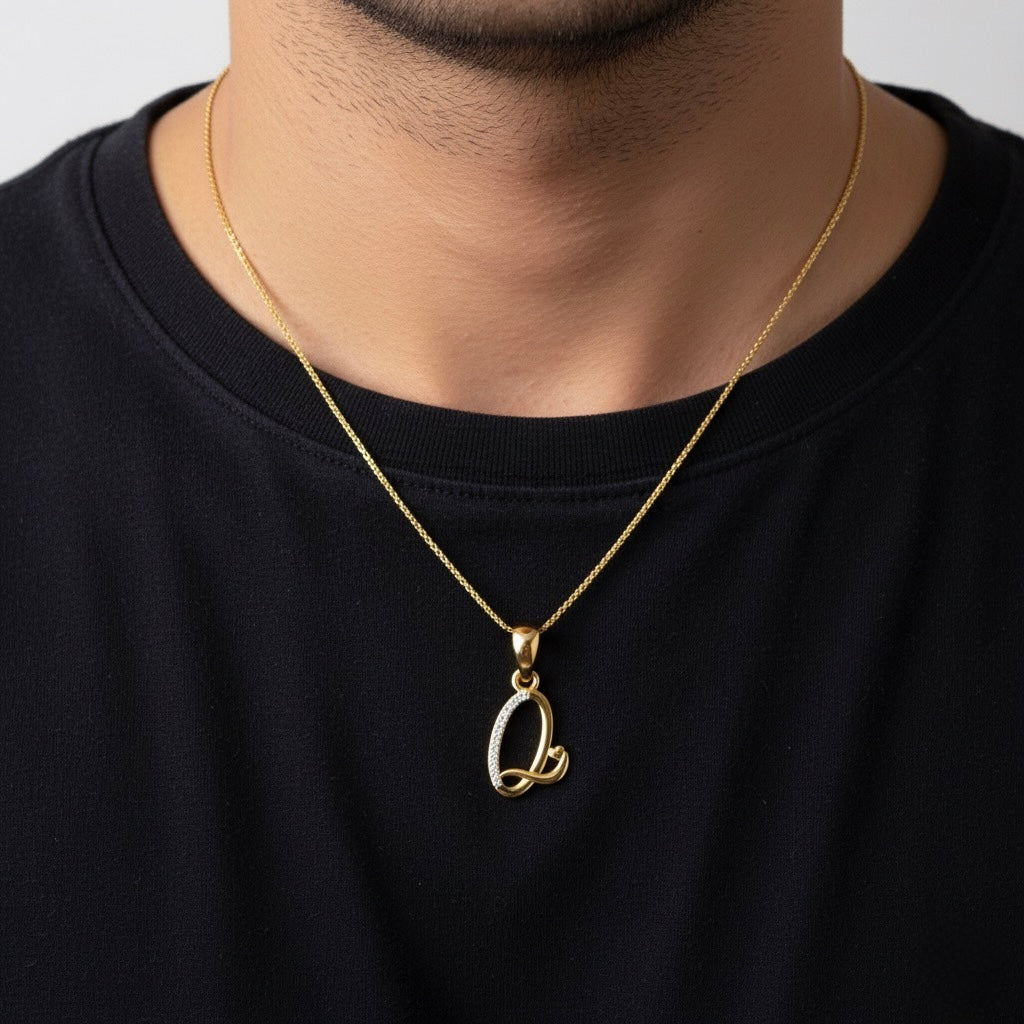 gold plated 925 sterling silver letter Q pendant