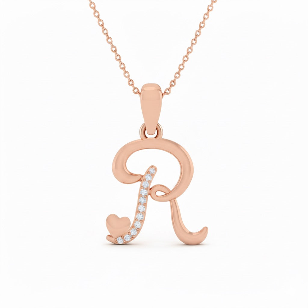 rose gold plated 925 sterling silver letter R pendant with chain