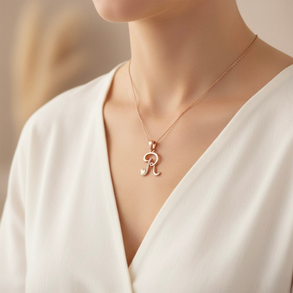 rose gold plated 925 sterling silver letter R pendant