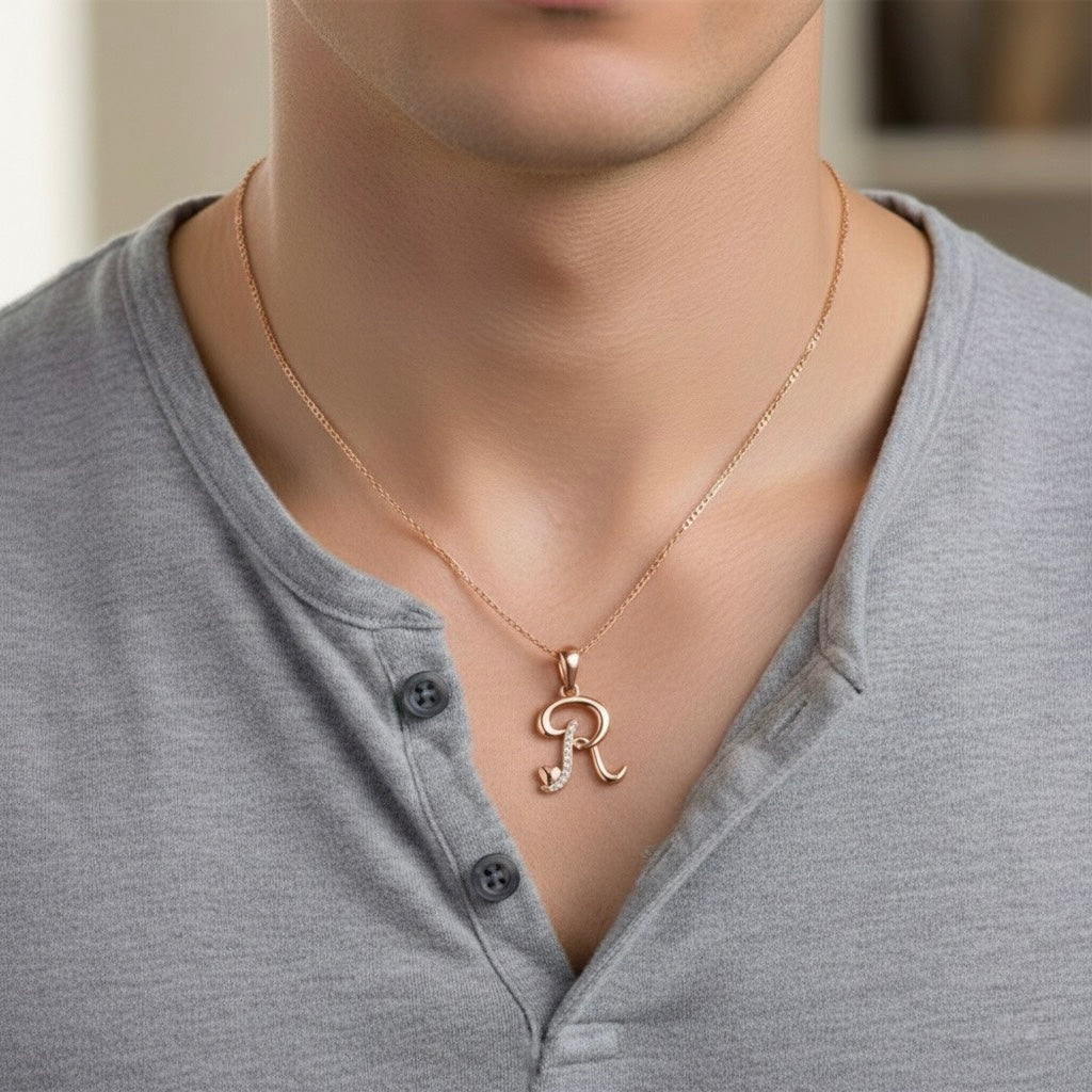 rose gold plated 925 sterling silver letter R pendant