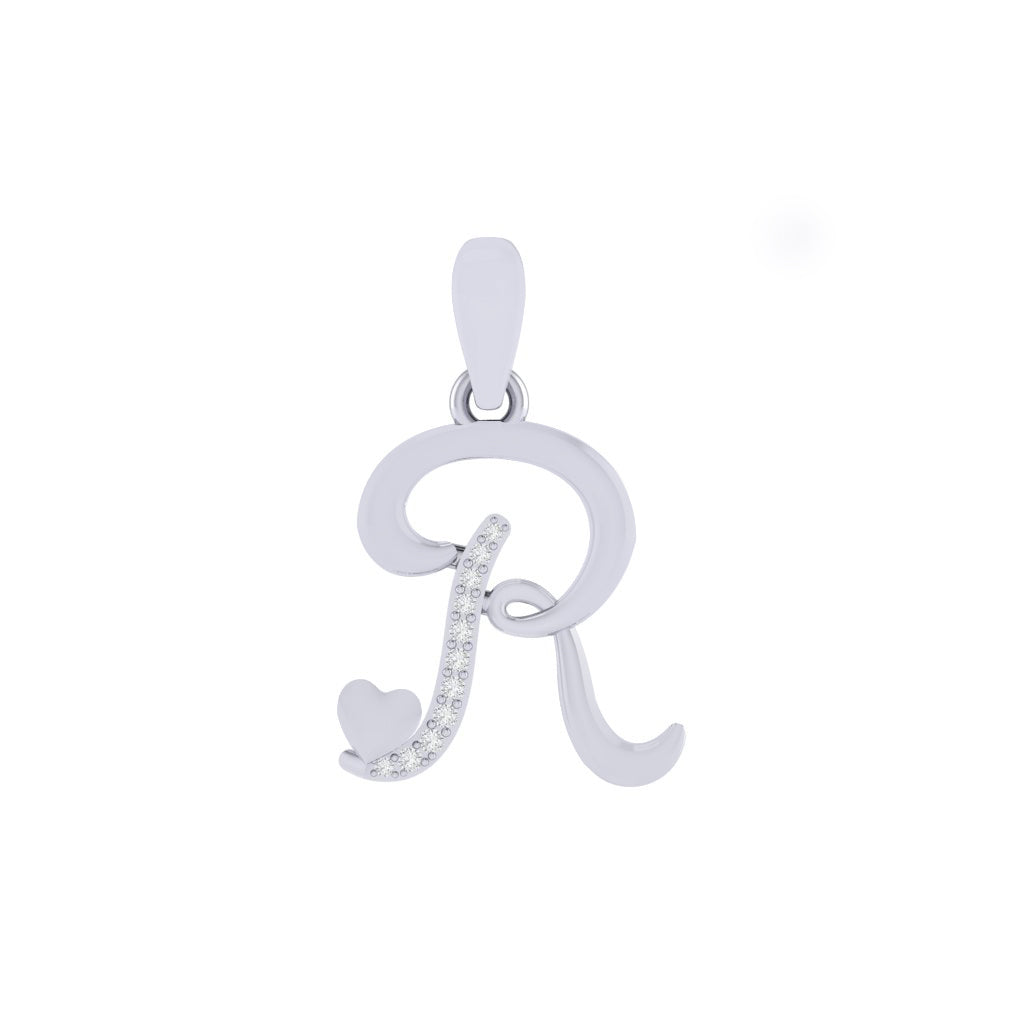 rhodium plated 925 sterling silver letter R pendant