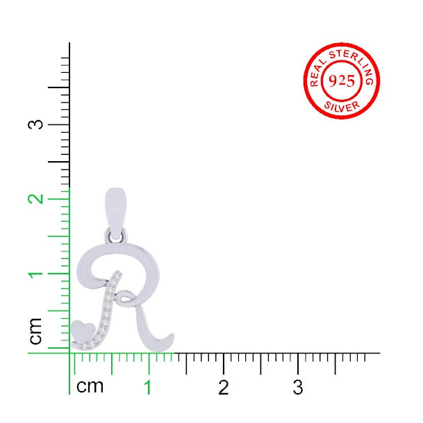 rhodium plated 925 sterling silver letter R pendant