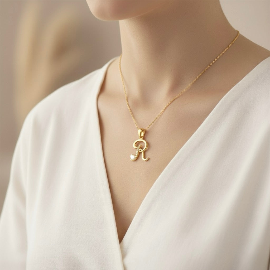 gold plated 925 sterling silver letter R pendant