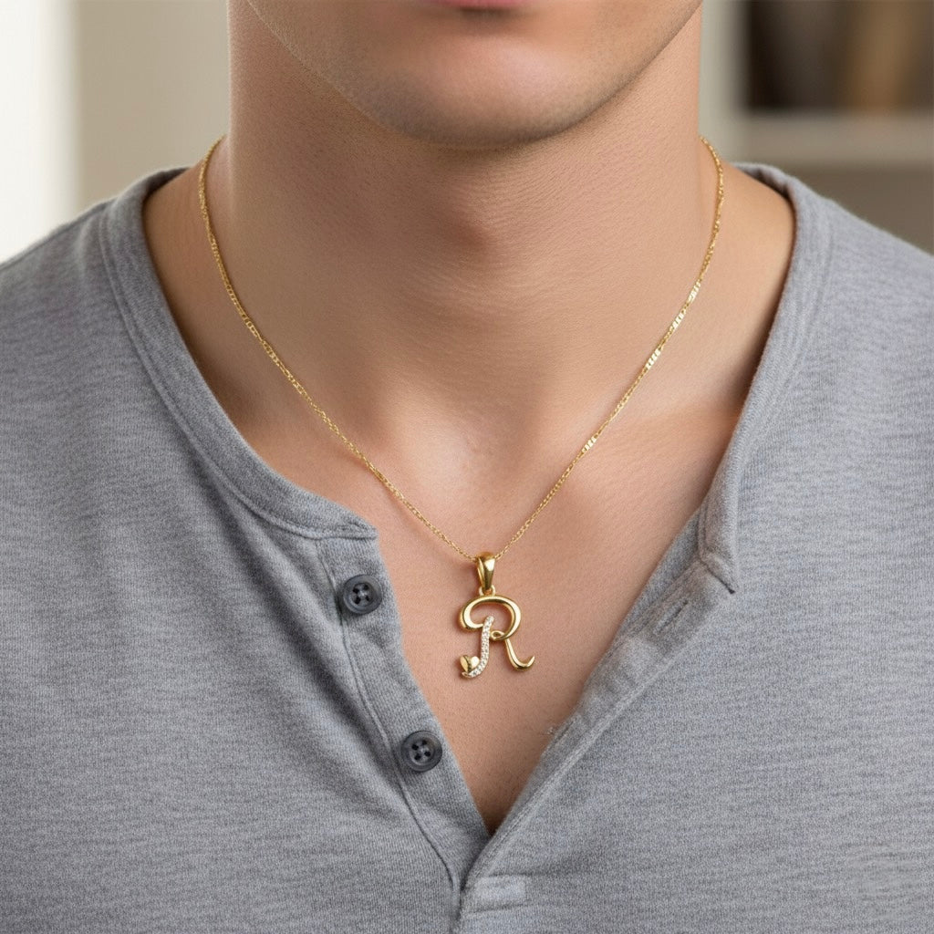 gold plated 925 sterling silver letter R pendant