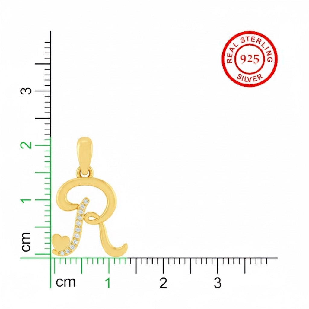 gold plated 925 sterling silver letter R pendant