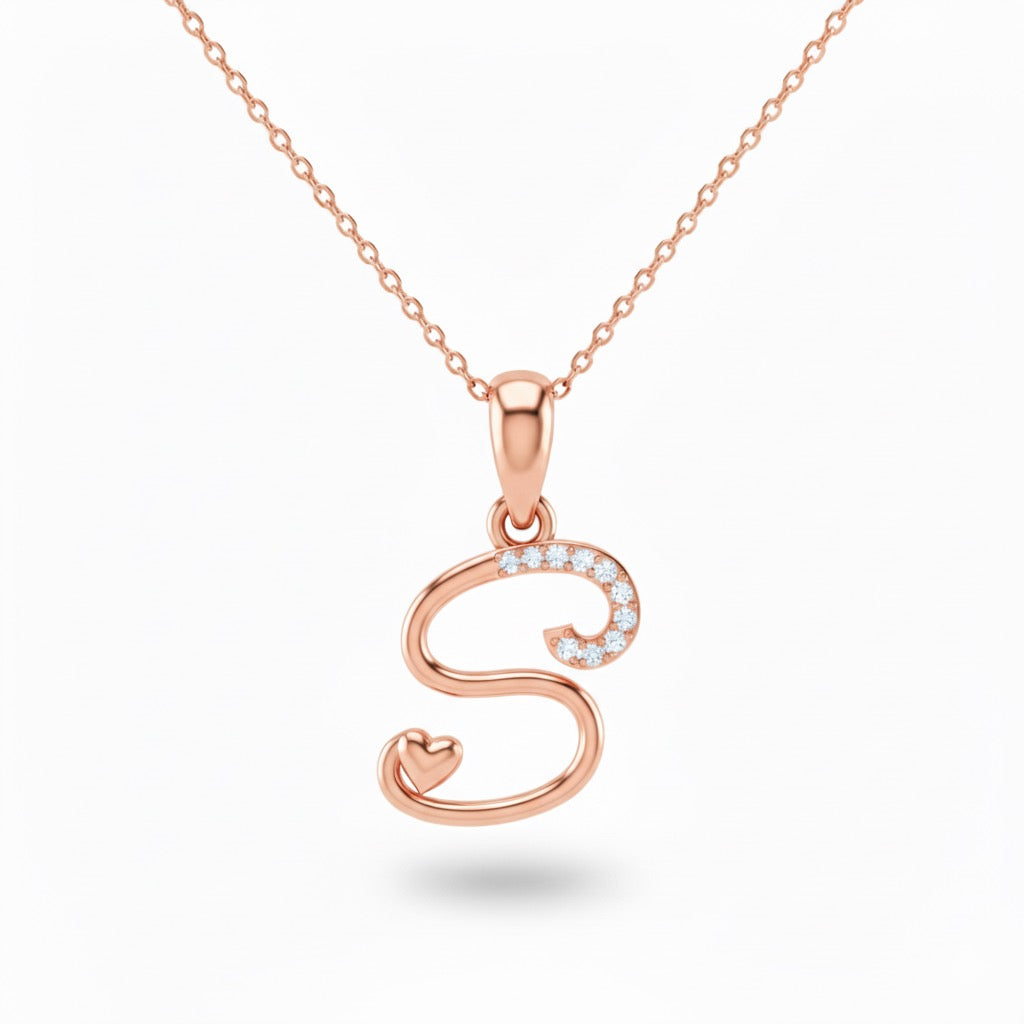 rose gold plated 925 sterling silver letter S pendant with chain