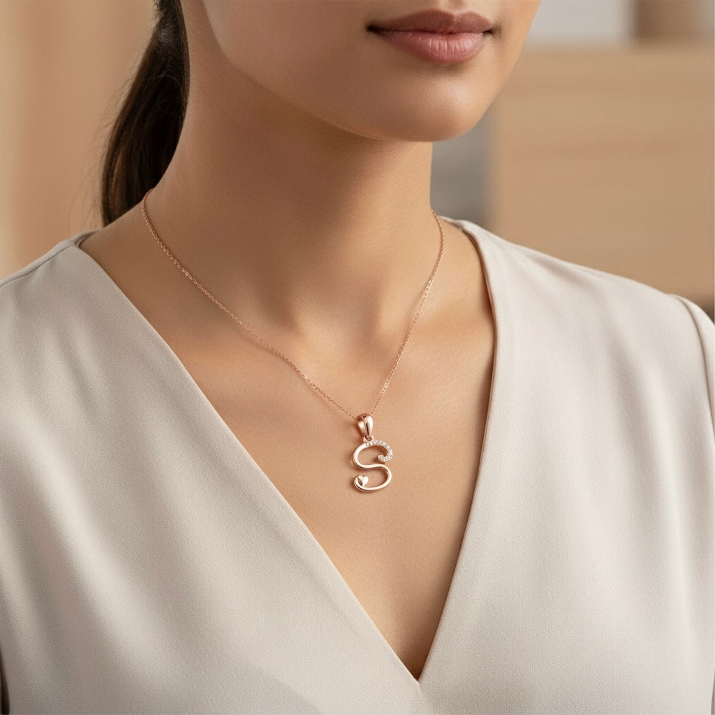 rose gold plated 925 sterling silver letter S pendant