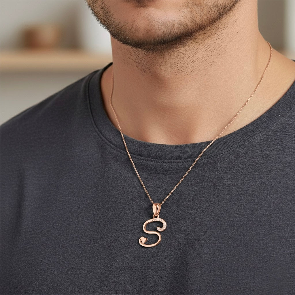 rose gold plated 925 sterling silver letter S pendant