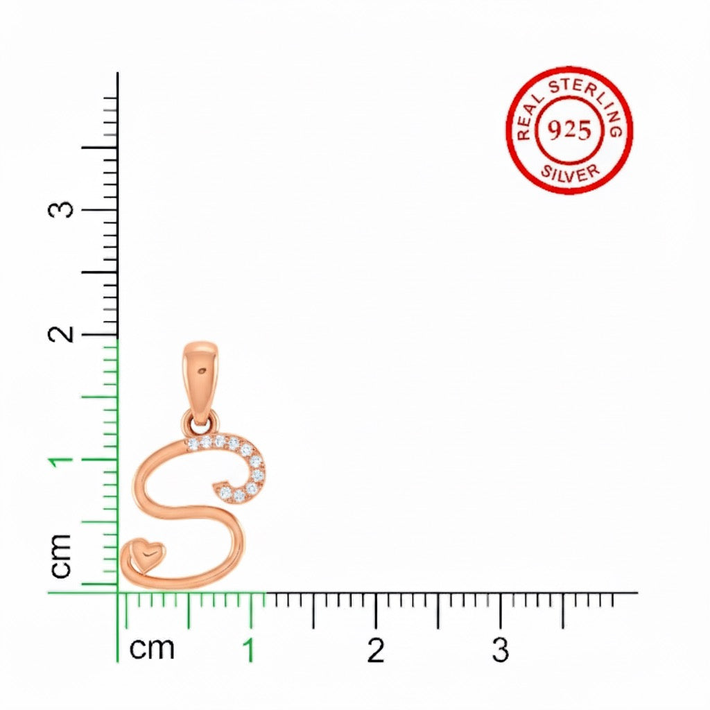 rose gold plated 925 sterling silver letter S pendant