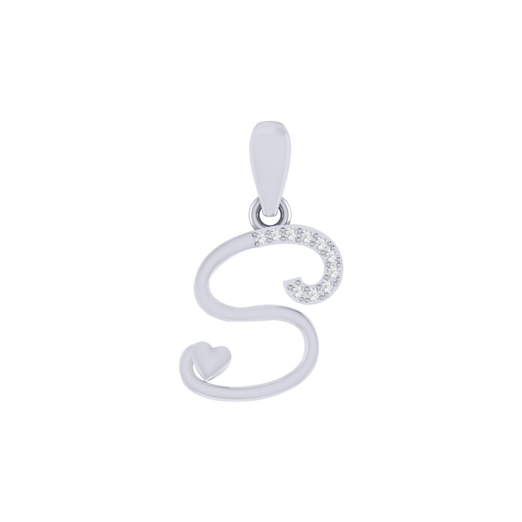 rhodium plated 925 sterling silver letter S pendant