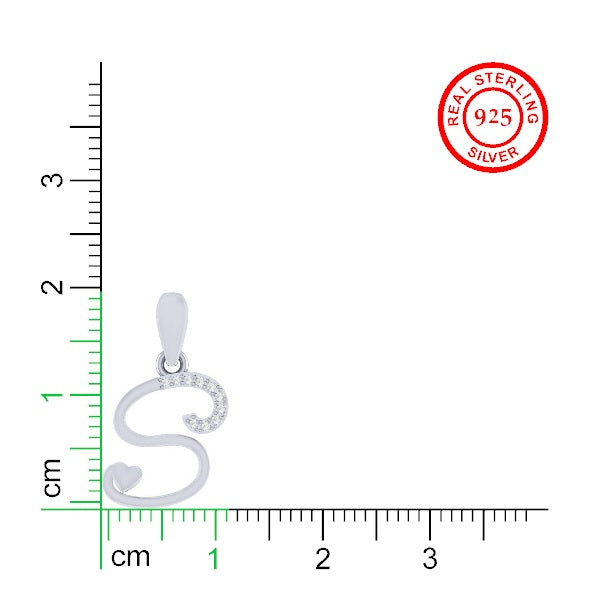 rhodium plated 925 sterling silver letter S pendant