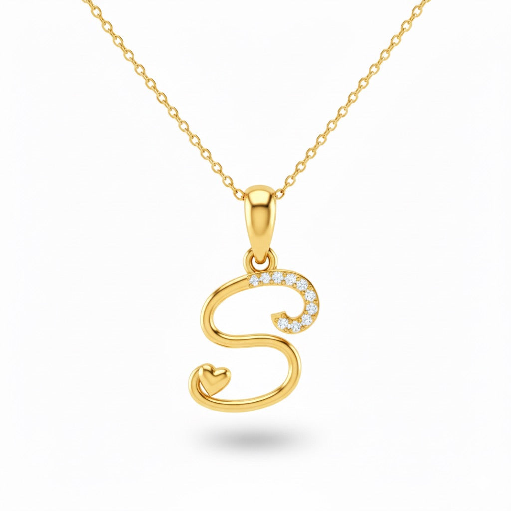 gold plated 925 sterling silver letter S pendant with chain