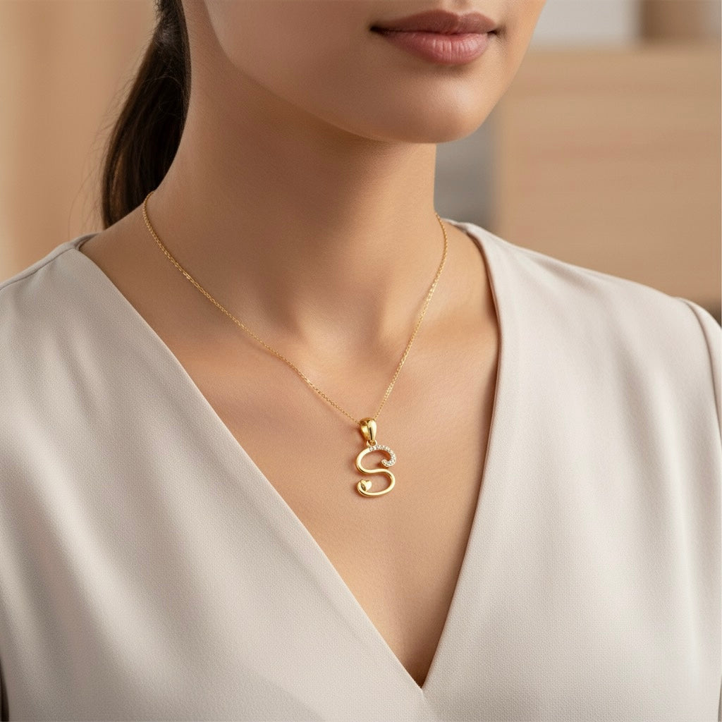 gold plated 925 sterling silver letter S pendant
