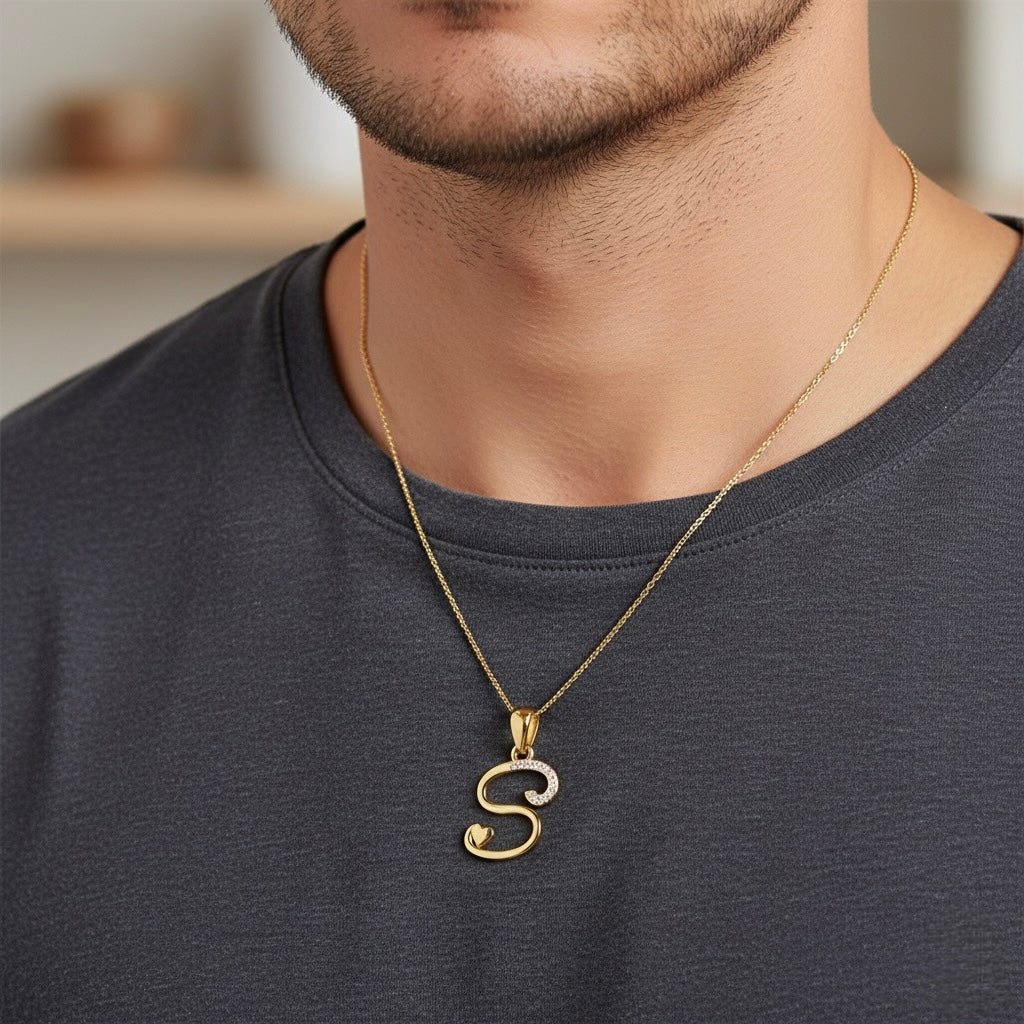 gold plated 925 sterling silver letter S pendant