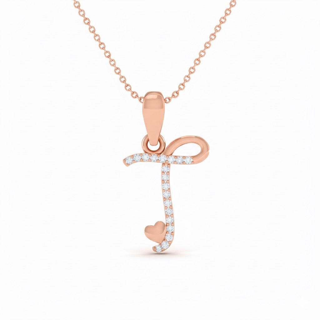 rose gold plated 925 sterling silver letter T pendant with chain