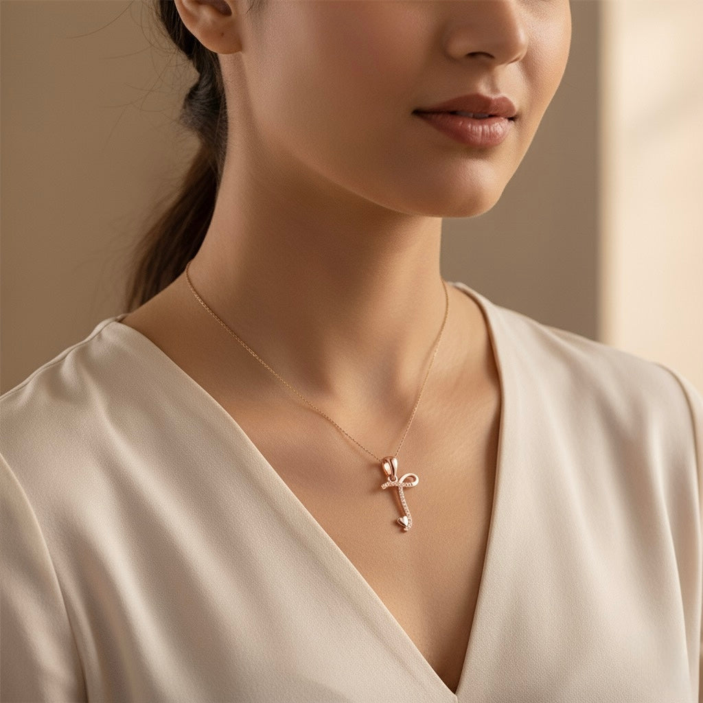 rose gold plated 925 sterling silver letter T pendant