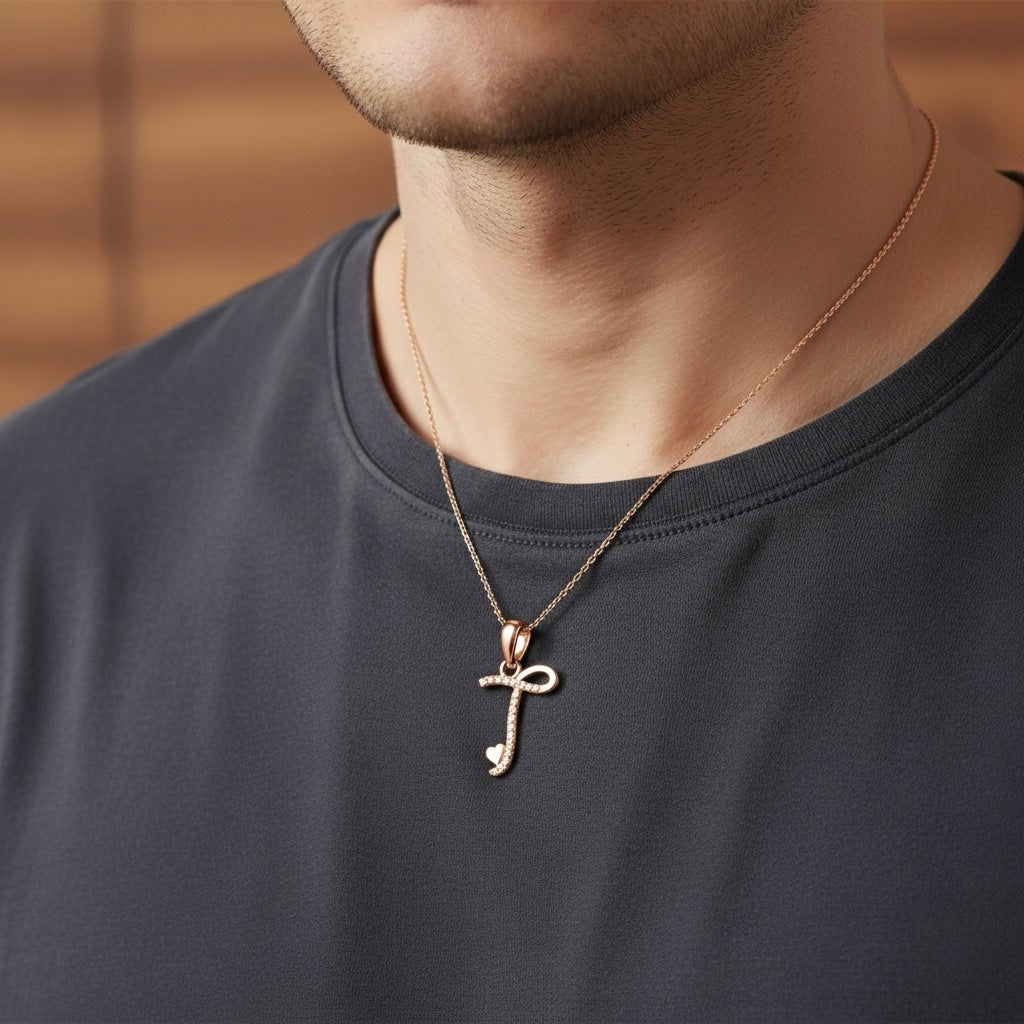 rose gold plated 925 sterling silver letter T pendant
