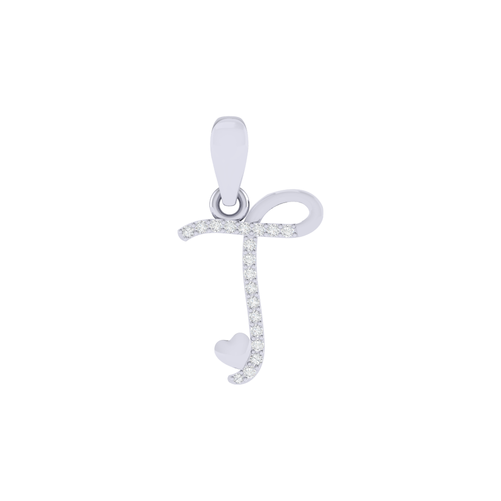 rhodium plated 925 sterling silver letter T pendant