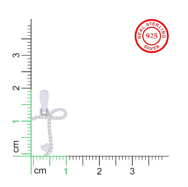 rhodium plated 925 sterling silver letter T pendant