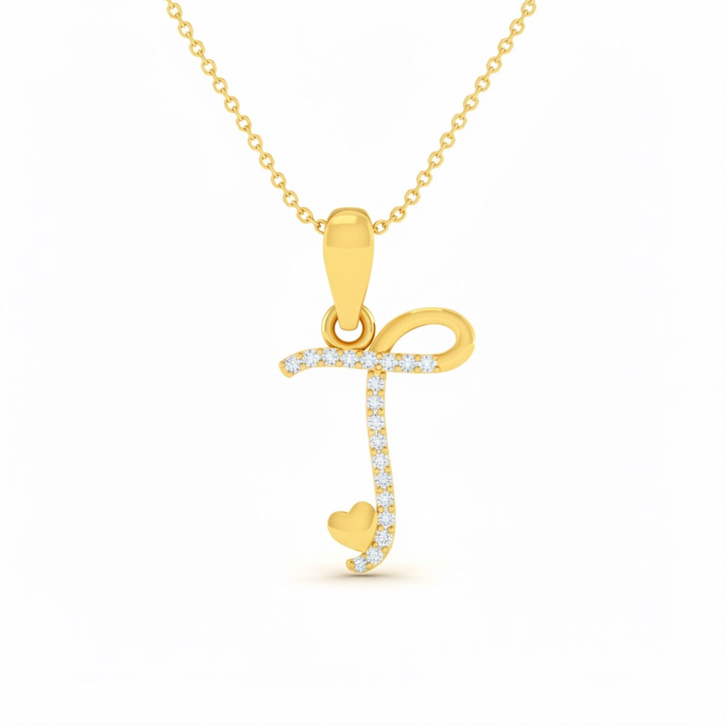 gold plated 925 sterling silver letter T pendant with chain