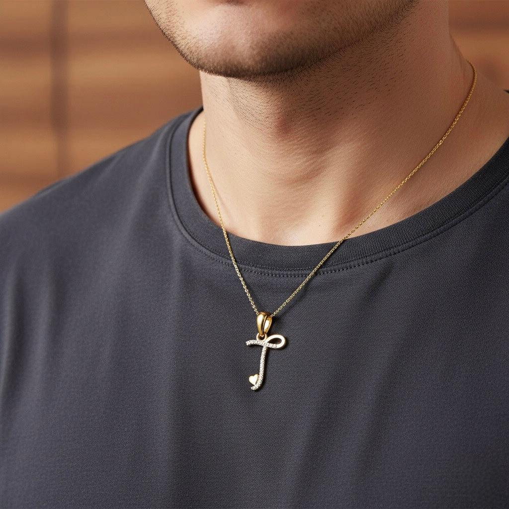 gold plated 925 sterling silver letter T pendant