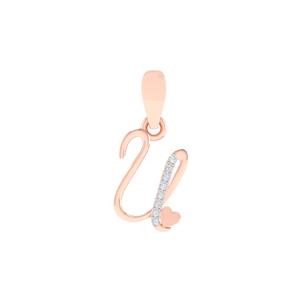 rose gold plated 925 sterling silver letter U pendant