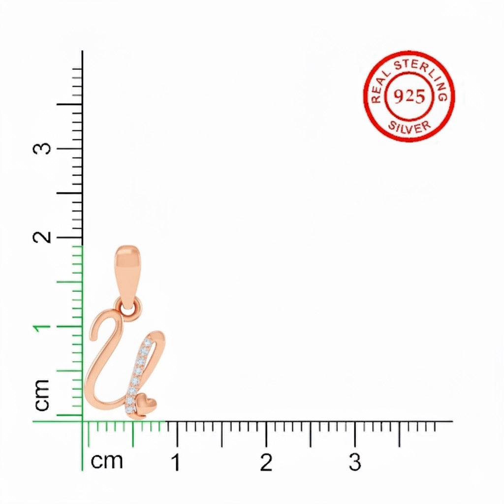 rose gold plated 925 sterling silver letter U pendant