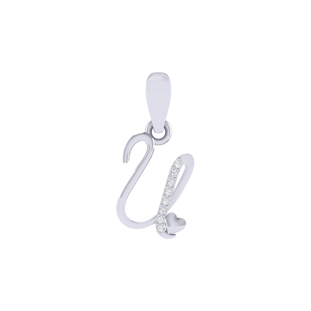 rhodium plated 925 sterling silver letter U pendant