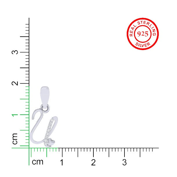 rhodium plated 925 sterling silver letter U pendant