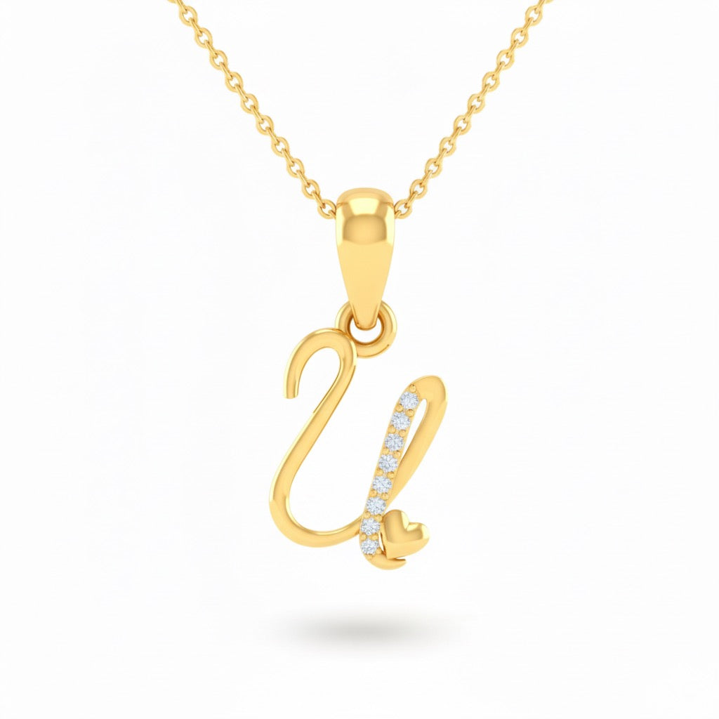 gold plated 925 sterling silver letter U pendant with chain