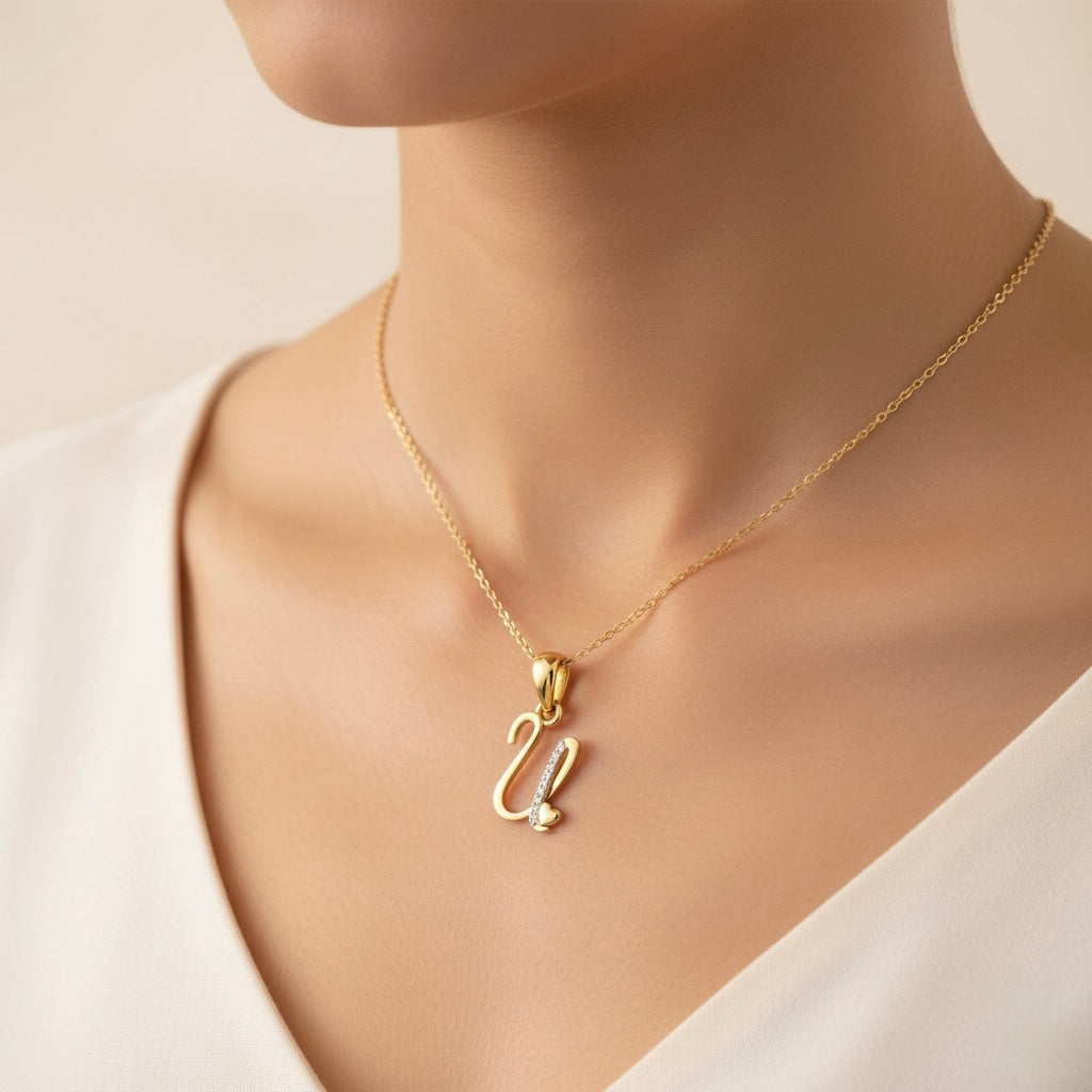 gold plated 925 sterling silver letter U pendant