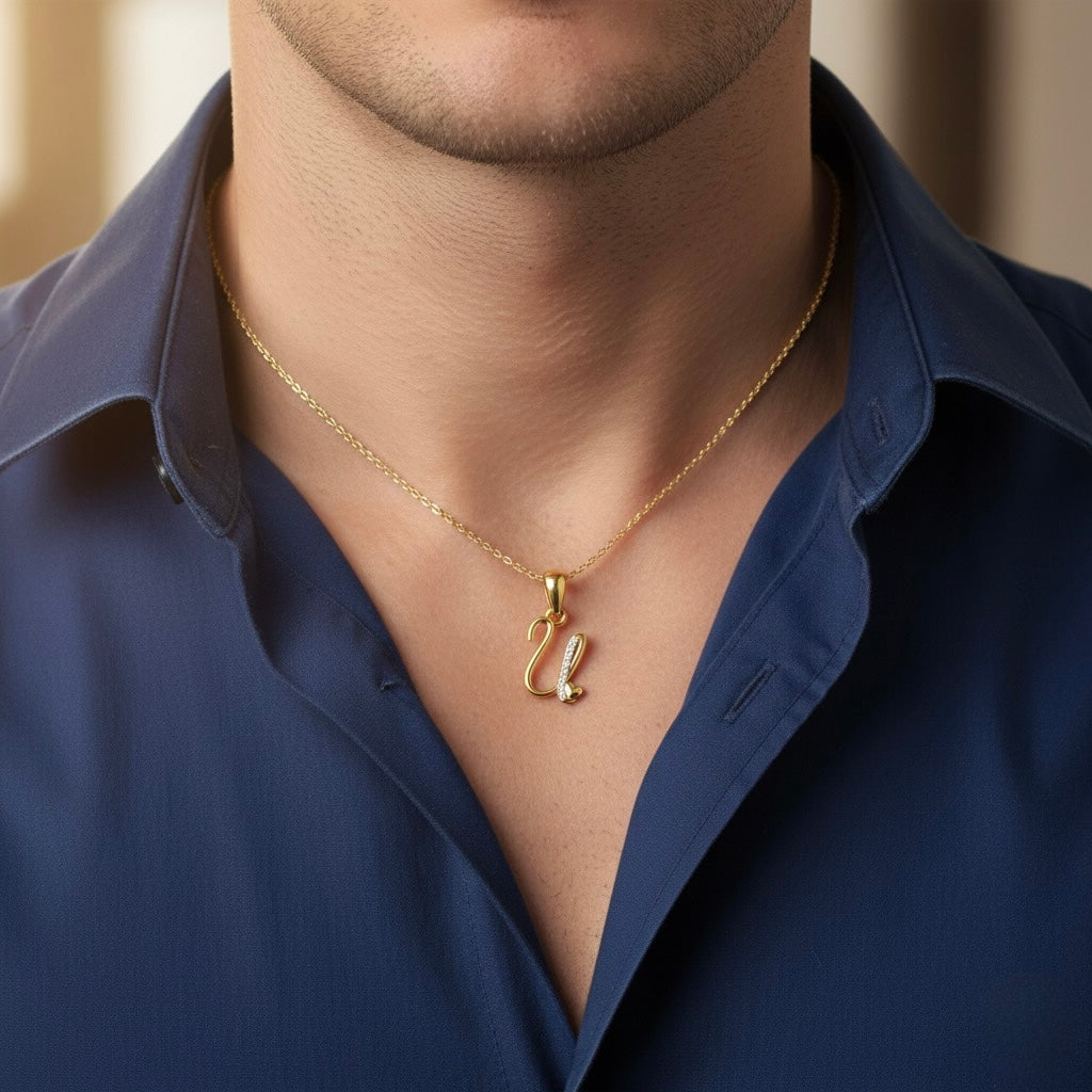 gold plated 925 sterling silver letter U pendant