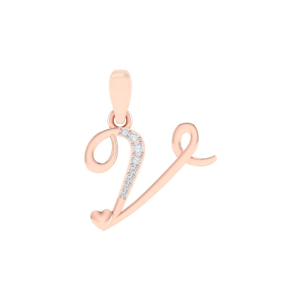 rose gold plated 925 sterling silver letter V pendant