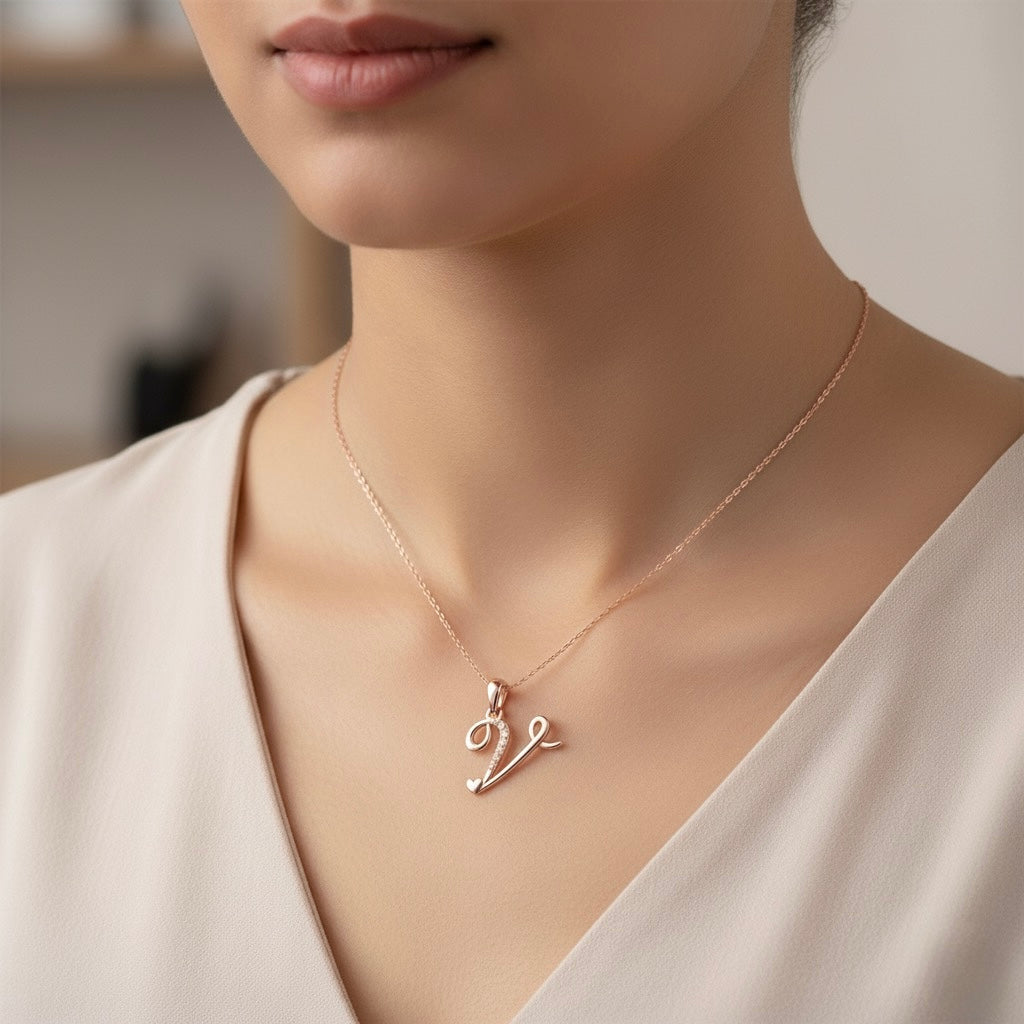 rose gold plated 925 sterling silver letter V pendant