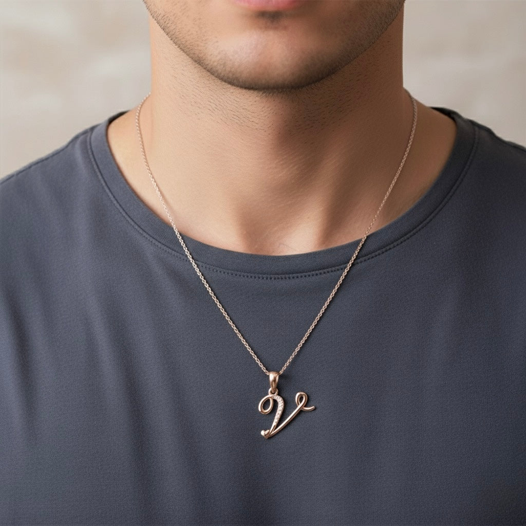 rose gold plated 925 sterling silver letter V pendant