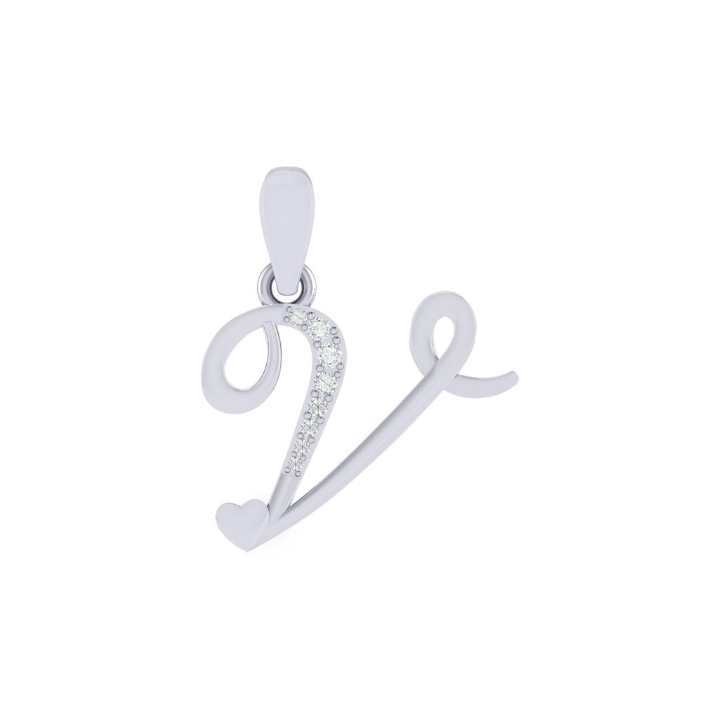 rhodium plated 925 sterling silver letter V pendant