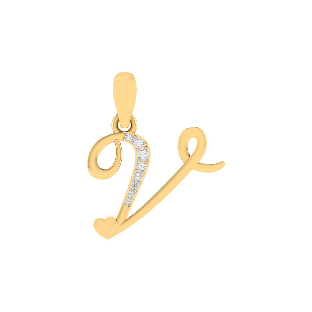 gold plated 925 sterling silver letter V pendant