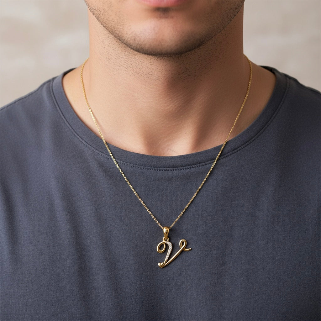 gold plated 925 sterling silver letter V pendant