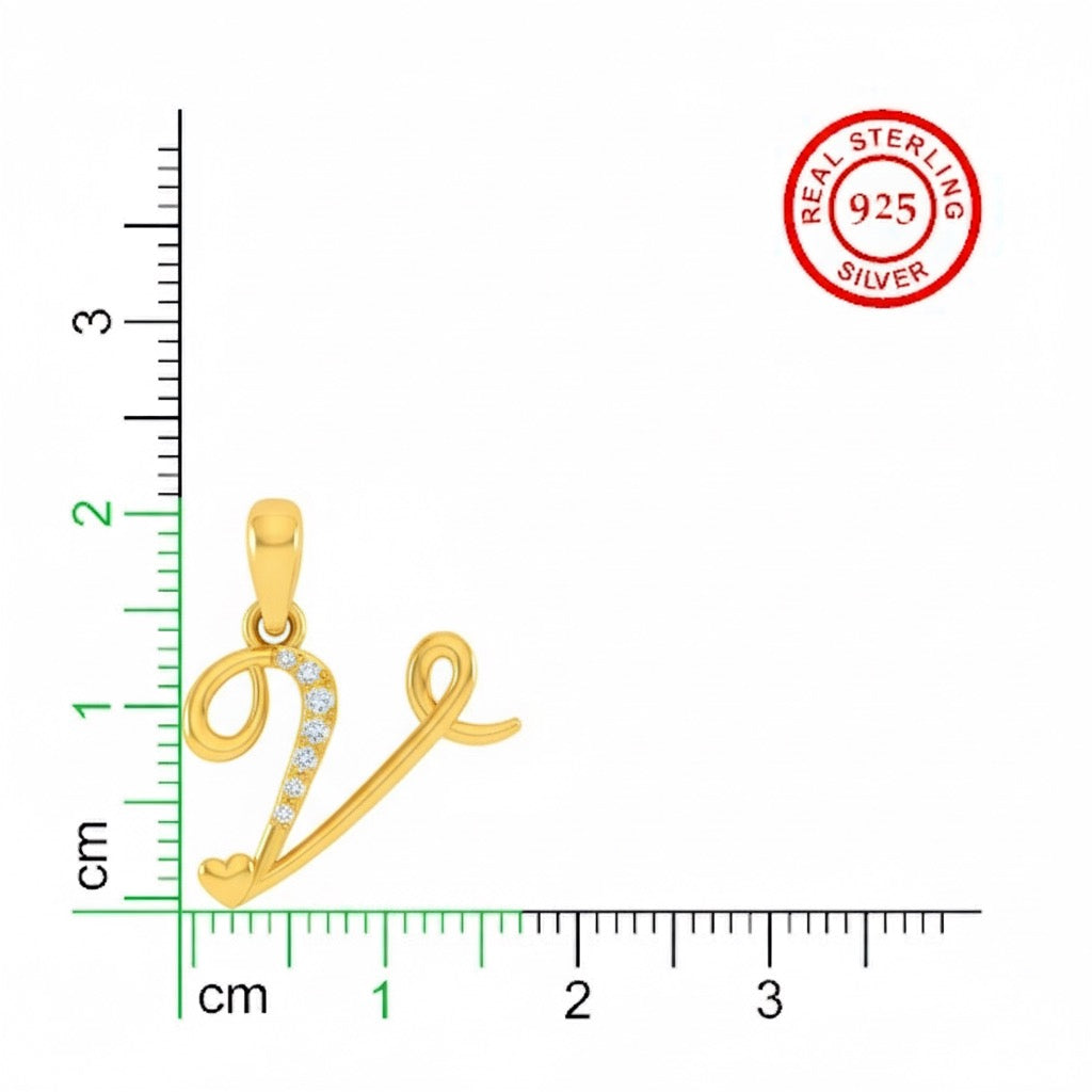 gold plated 925 sterling silver letter V pendant