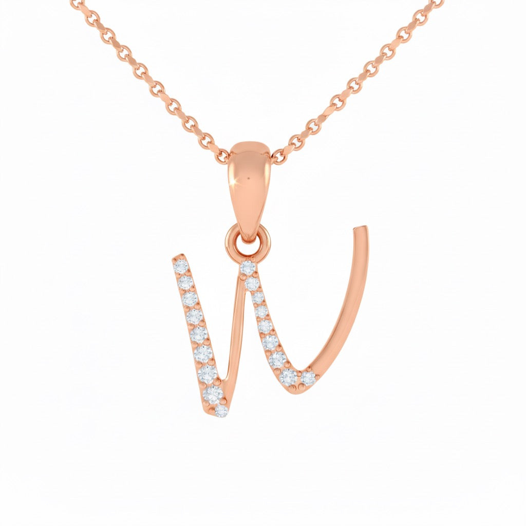 rose gold plated 925 sterling silver letter W pendant with chain