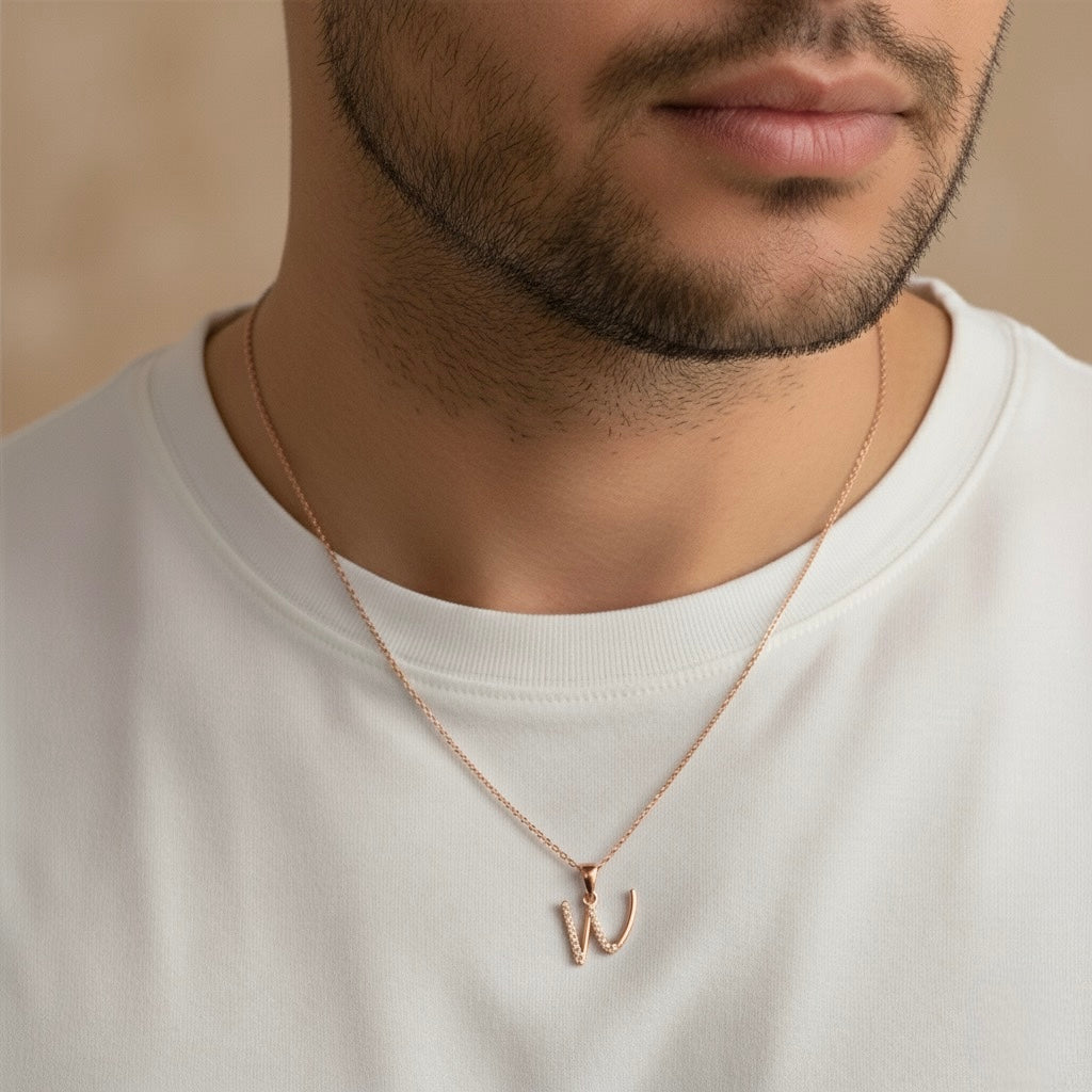 rose gold plated 925 sterling silver letter W pendant