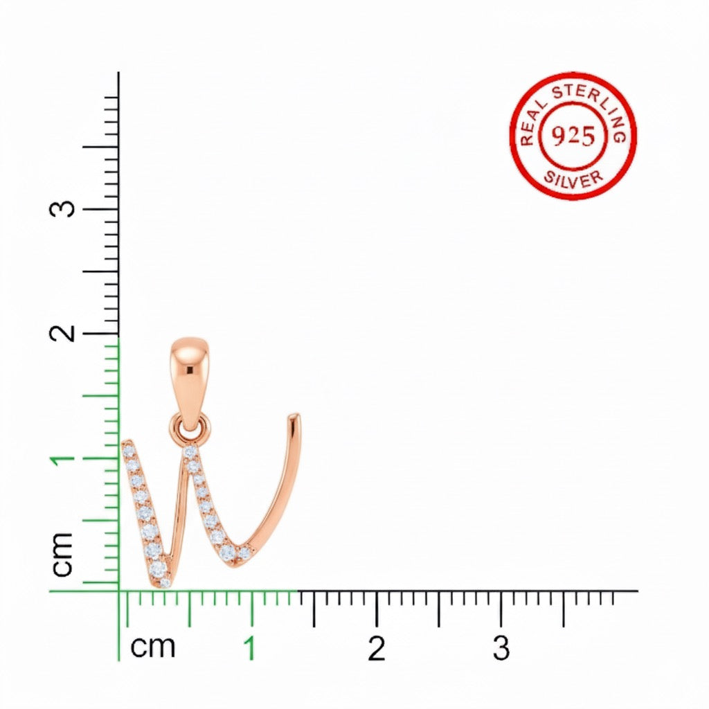 rose gold plated 925 sterling silver letter W pendant