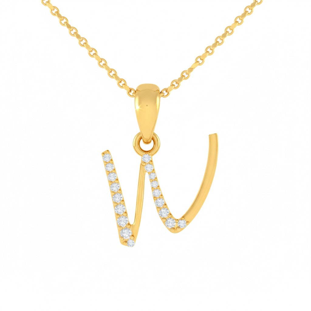 gold plated 925 sterling silver letter W pendant with chain
