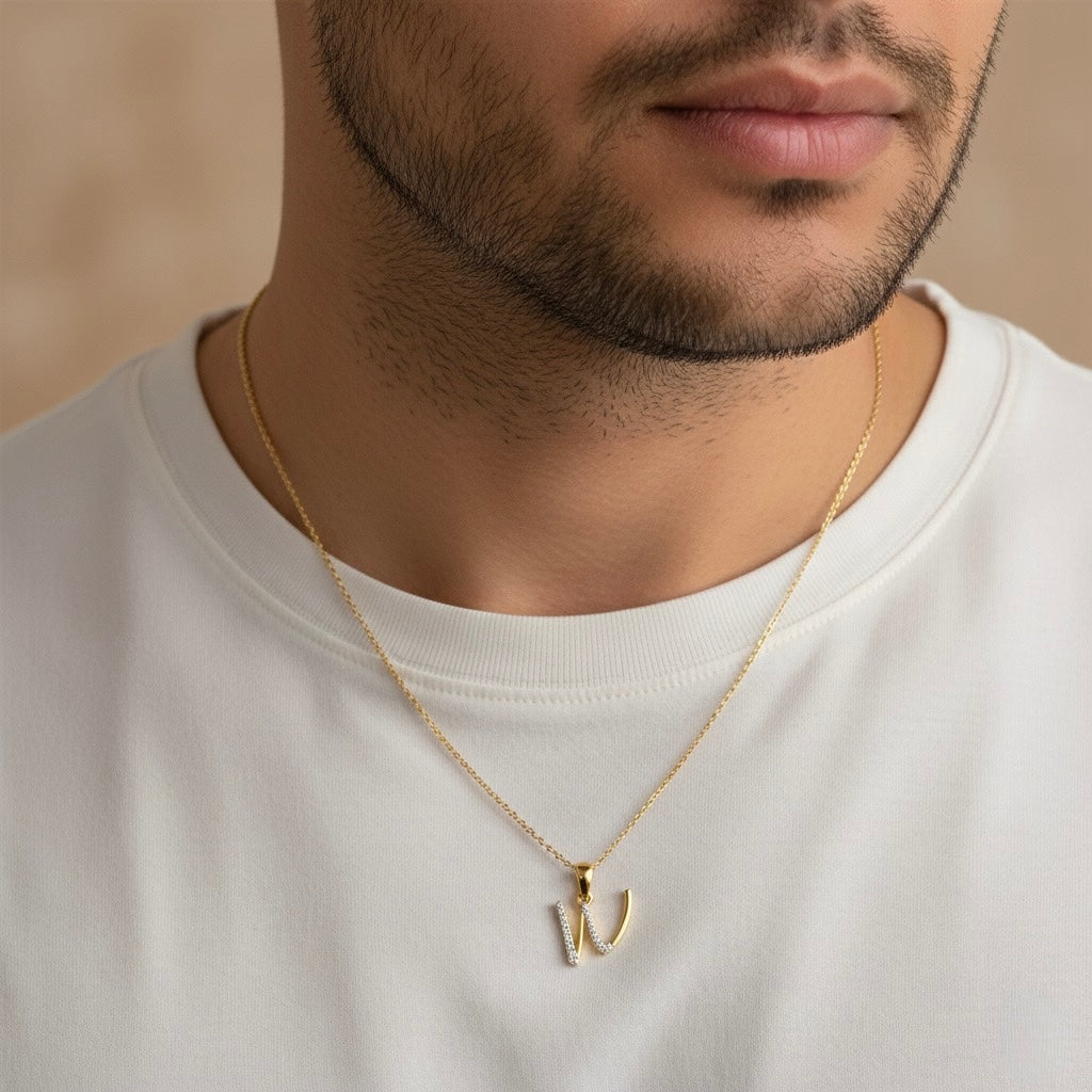gold plated 925 sterling silver letter W pendant